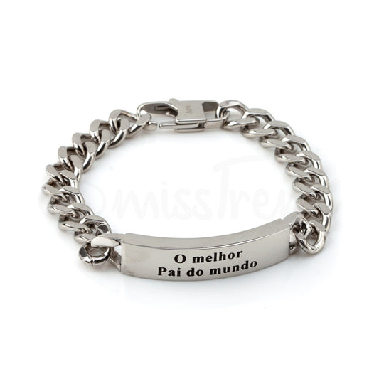 Pulseira melhor pai do mundo em aço prata
