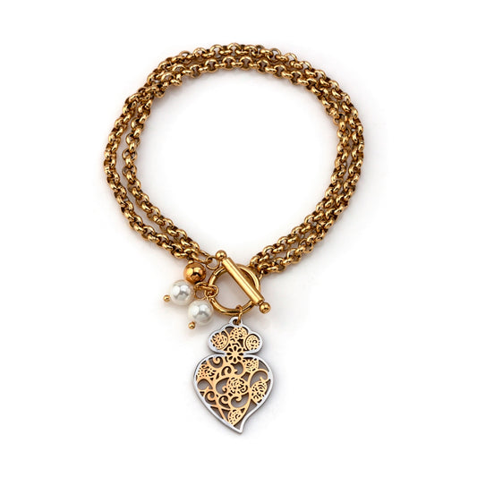 Pulseira Dalila com pendente Coração de Viana em Aço