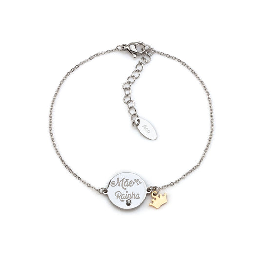 Pulseira Mãe Rainha com Coroa em Aço