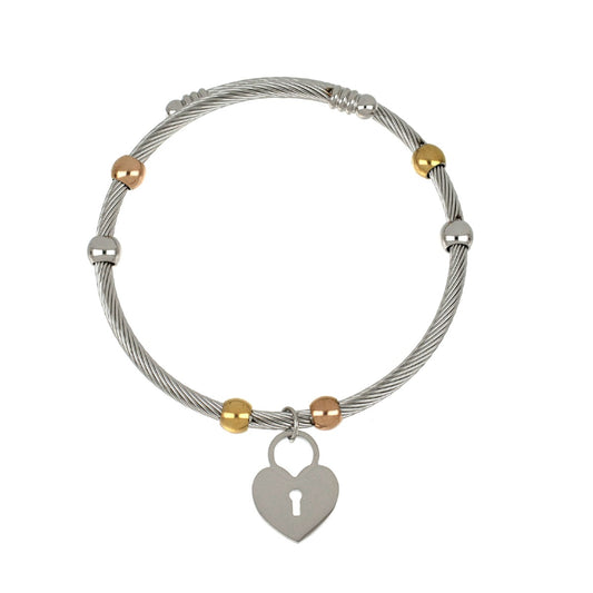 Pulseira Argola c/ Coração c/Fechadura em Aço