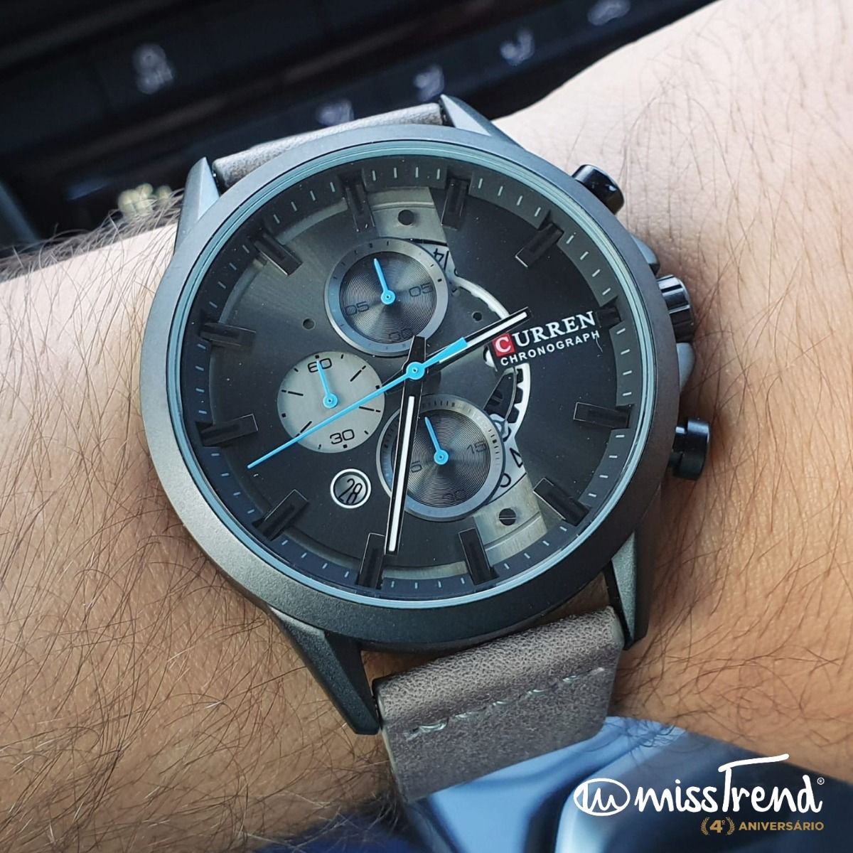 relogio curren leather masculino cinza em camurça