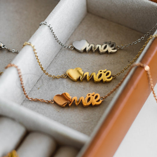 Pulseira mãe coraçon em aço prateado