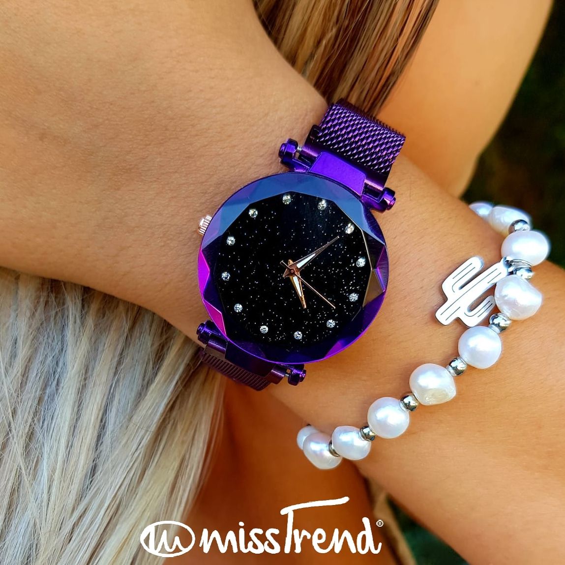 Relógio feminino allure roxo em aço