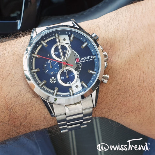 Relógio masculino curren steel II prateado em aço