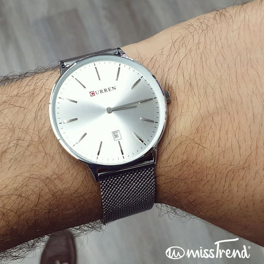 Relogio Curren M steel masculino branco prata