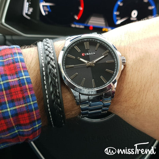 Relógio curren steel em aço prateado preto