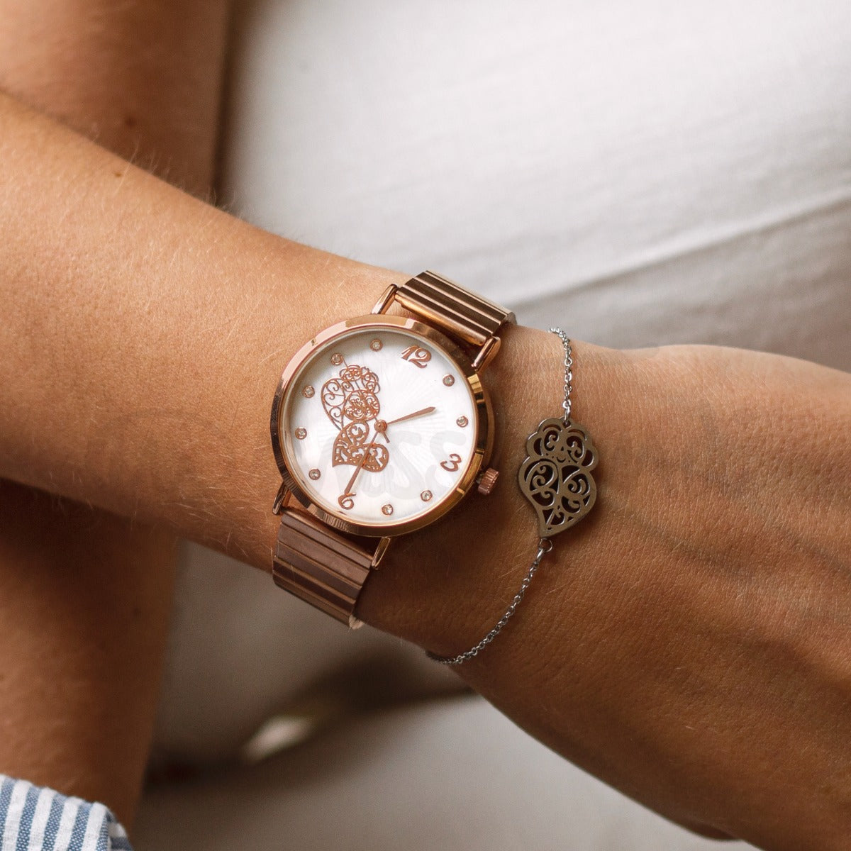 Relógio Coração de viana lux em aço rosa gold