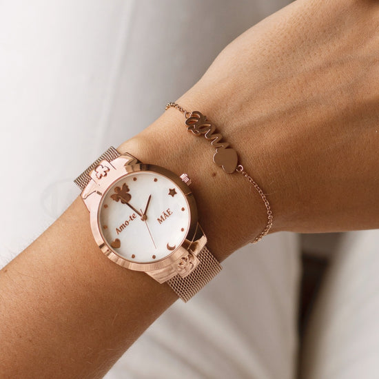 Relógio amo-te mãe angelical em aço rosa gold