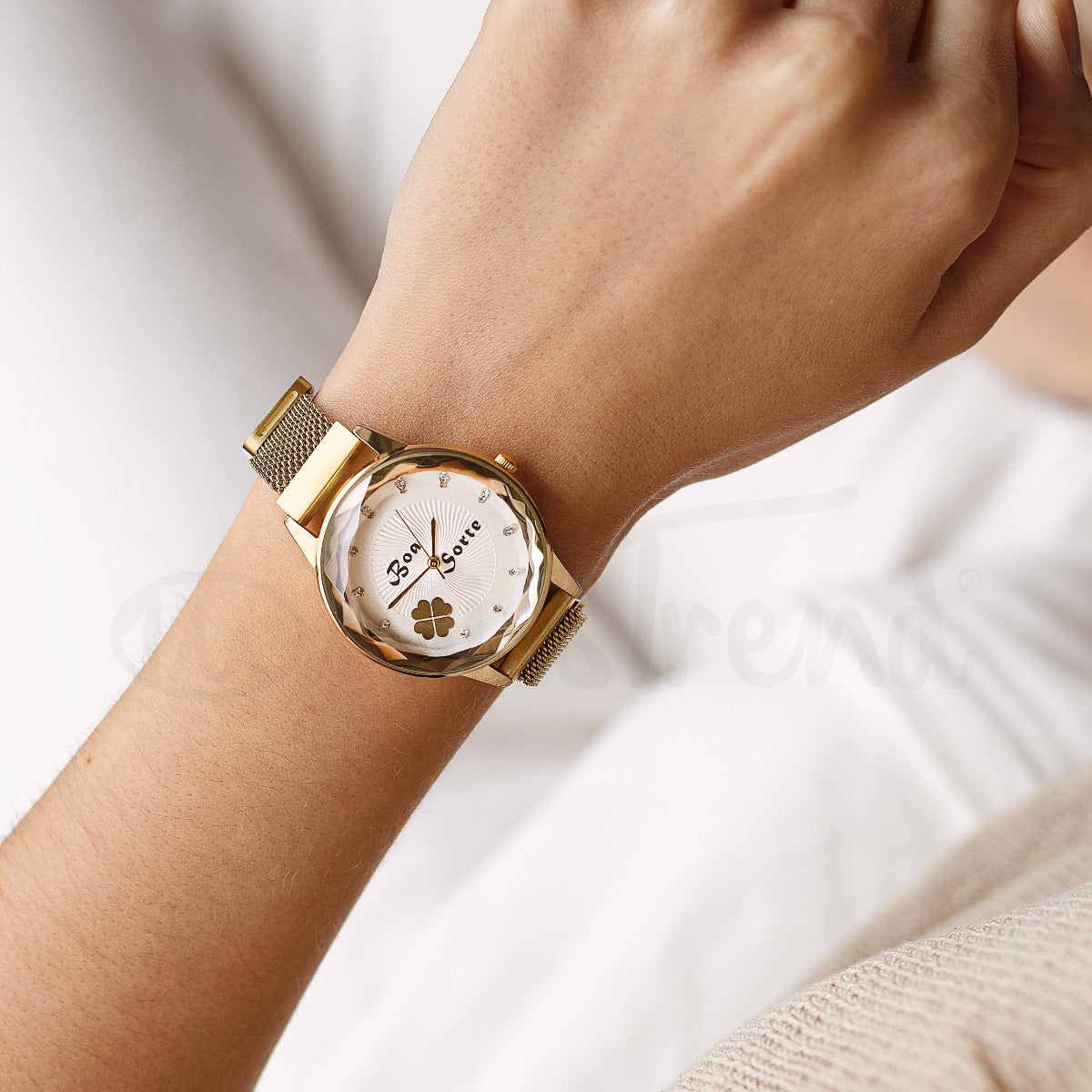 Relogio feminino boa sorte dourado em aço