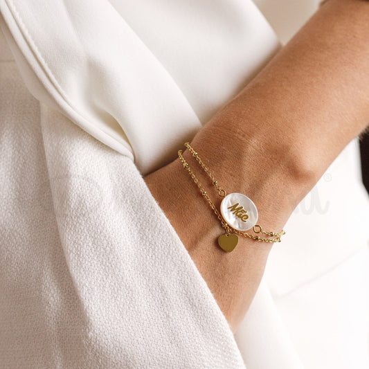 Pulseira stone mãe em aço rosa gold