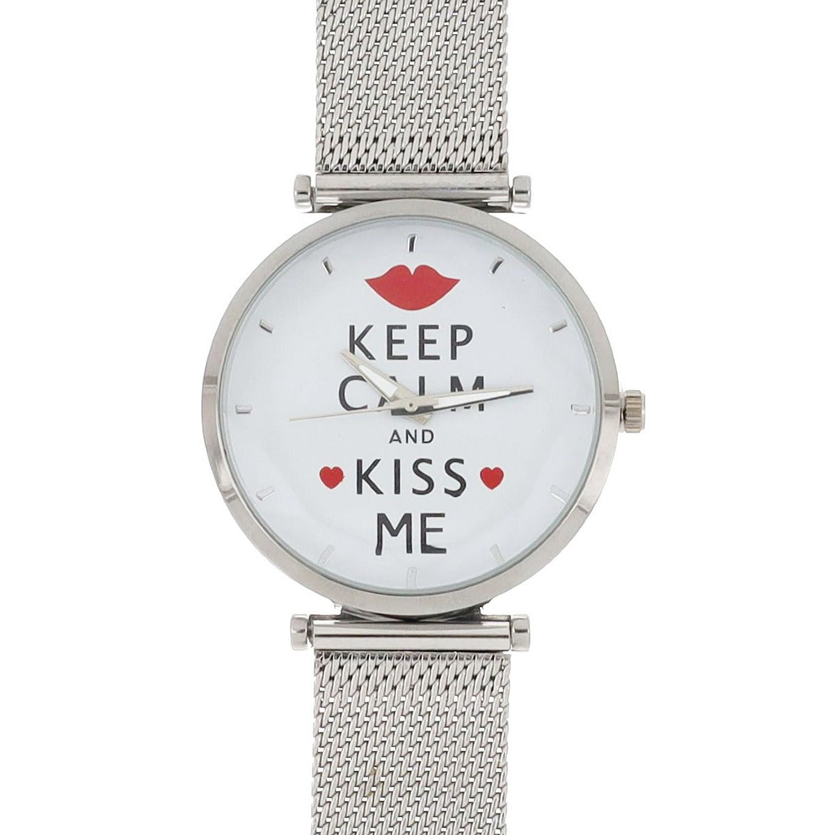 Relógio Keep Calm and Kiss Me em Aço