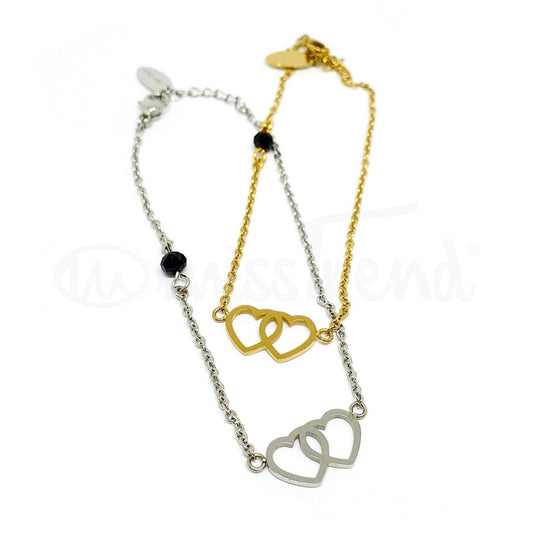Pulseira com dois corações em aço 