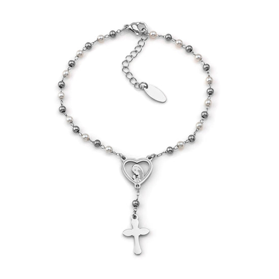 Pulseira Nossa Senhora c/Cruz em Aço