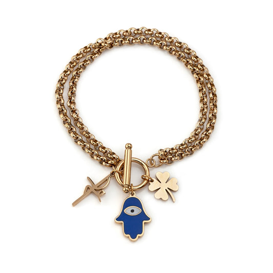 Pulseira Mão de Fátima Azul Fé em Aço
