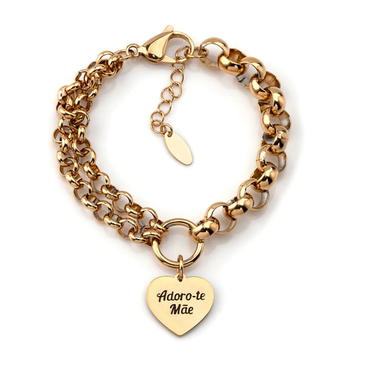 Pulseira Adoro-te Mãe c/Coração em Aço