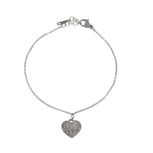 Pulseira Coração Relevo Prateada em Aço