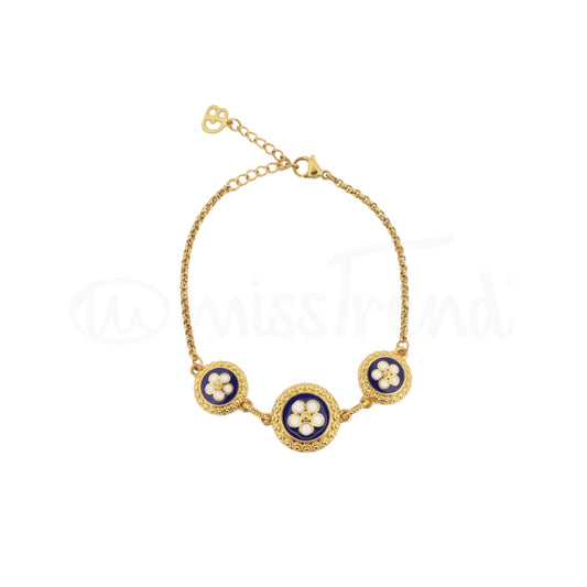 Pulseira Multi Flor Caramujo Azul Banho de Ouro