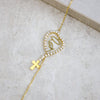 Pulseira Nossa Senhora c/Cruz com Brilhantes em Aço