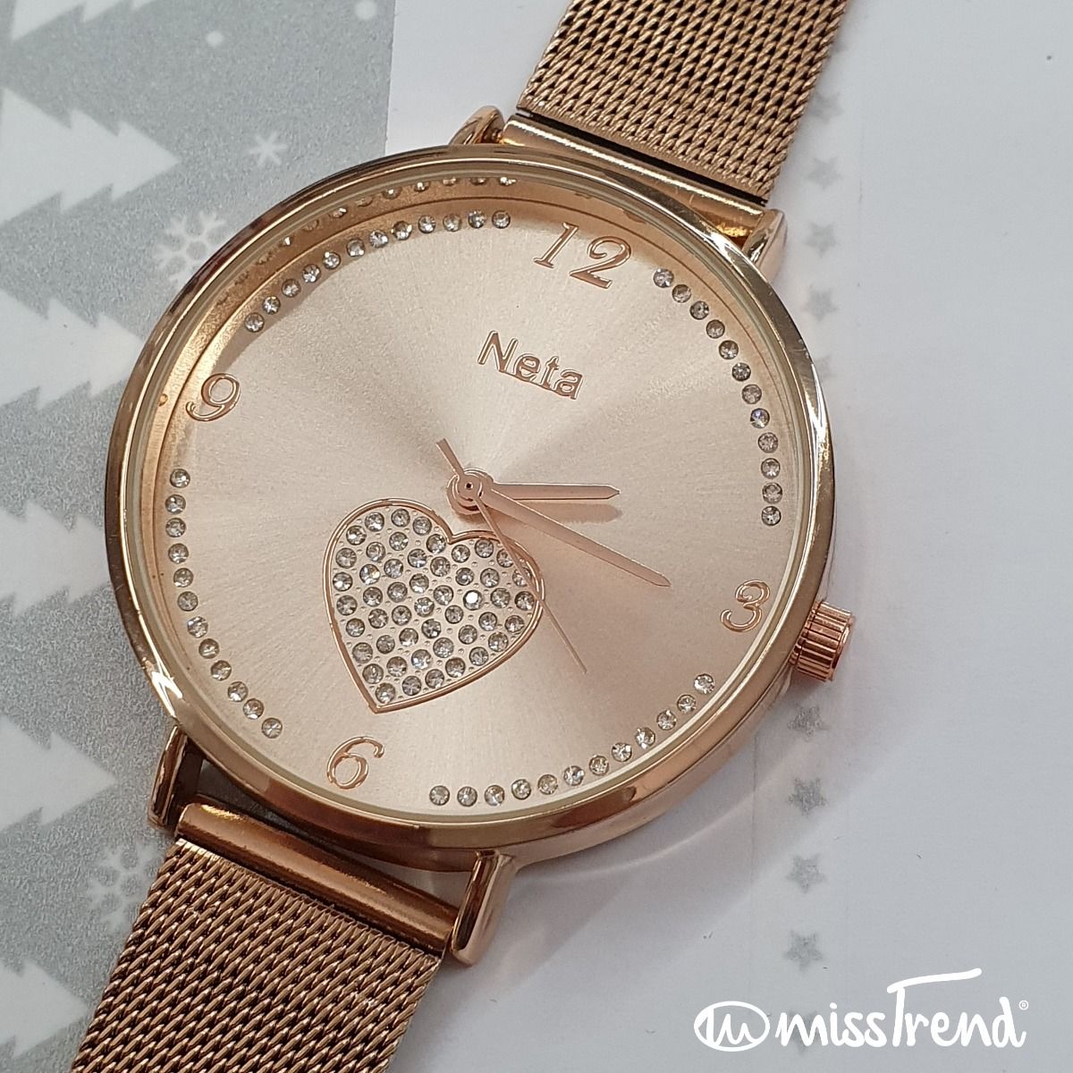 Relógio feminino exclusivo neta rosa gold em aço